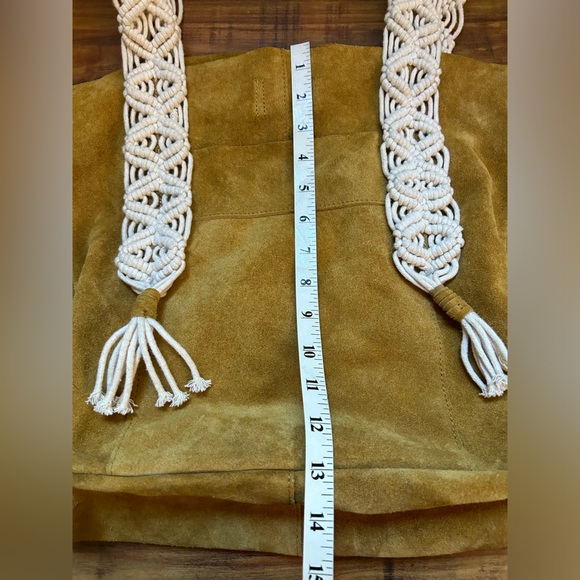 Free People Large Mustard Yellow Suede Tote Bag w/ Braided Woven Straps - Picture 5 of 10